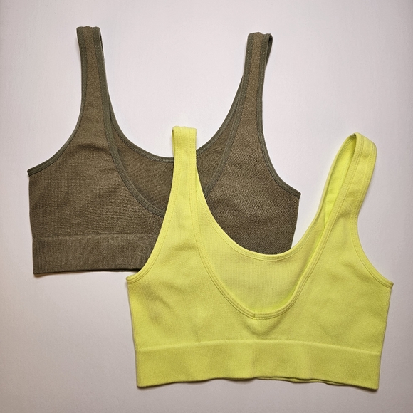 SWS Essentials set of neon green, army green ribbed stretch crop tank top S US - Picture 2 of 5